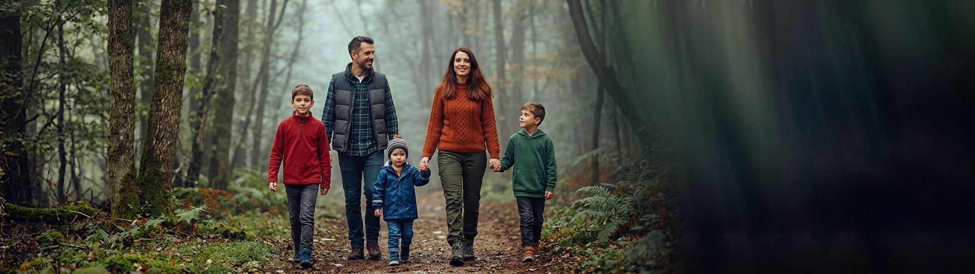 A family walking a forest trail together after their River Insolvency case reached a fresh start